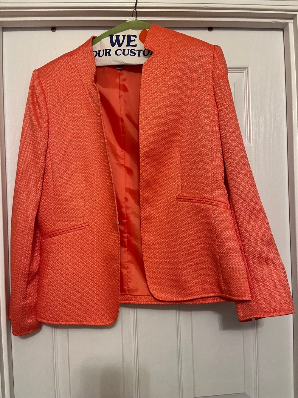 Women's Orange Open-Front Textured Blazer
